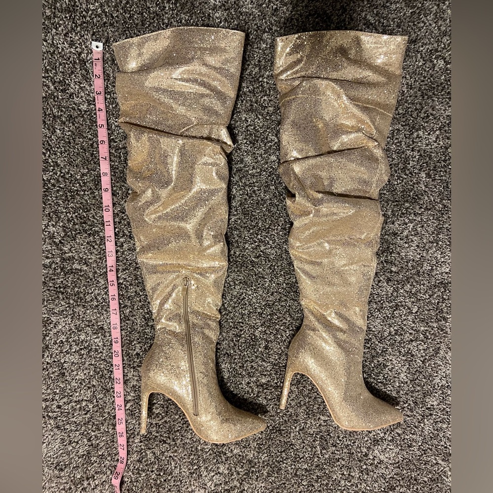 Weeboo over knee gold sparkle boots